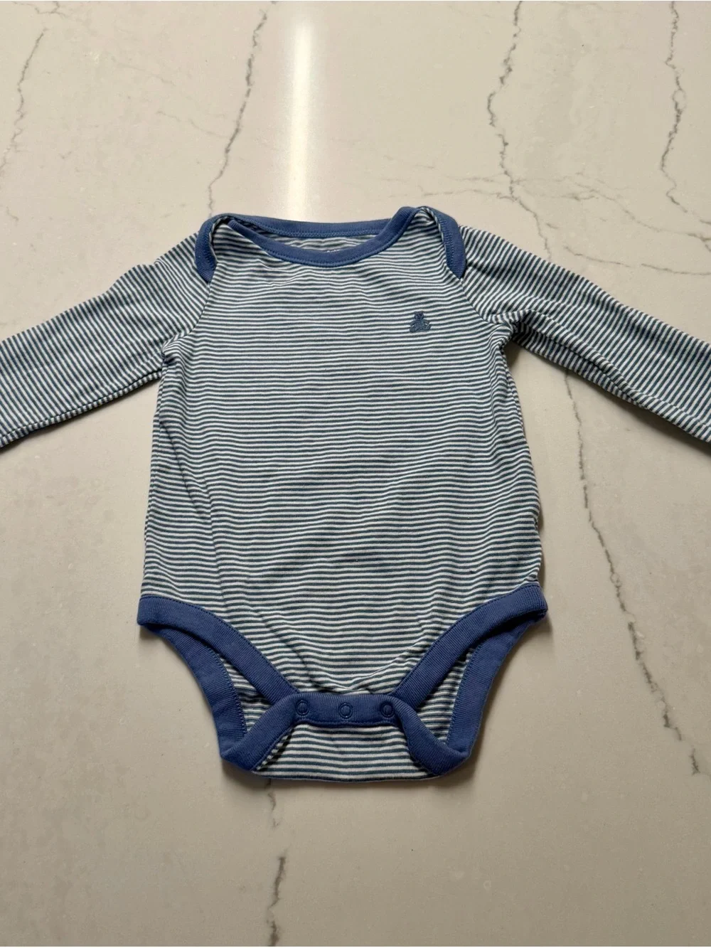 GAP Blue and White Striped Long-Sleeve Baby Bodysuit 6-12 Months